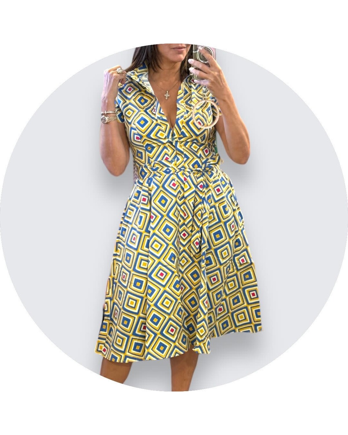 MUSTARD/BLUE PRINT DRESS