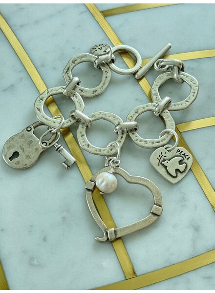 SILVER HEART AND CHARMS BRACELET