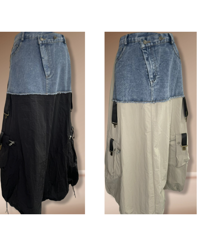Long Skirt w/Denim Design