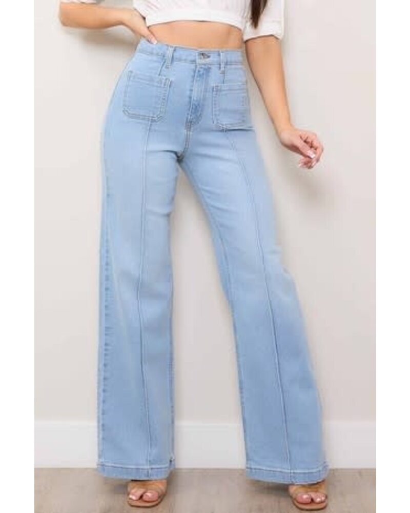 Square Pocket Wide Leg Jeans In Light Stone
