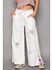 Wide leg drawstring elastic waist denim pants