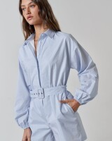 BELTED STRIPE BUTTON UP SHIRT ROMPER