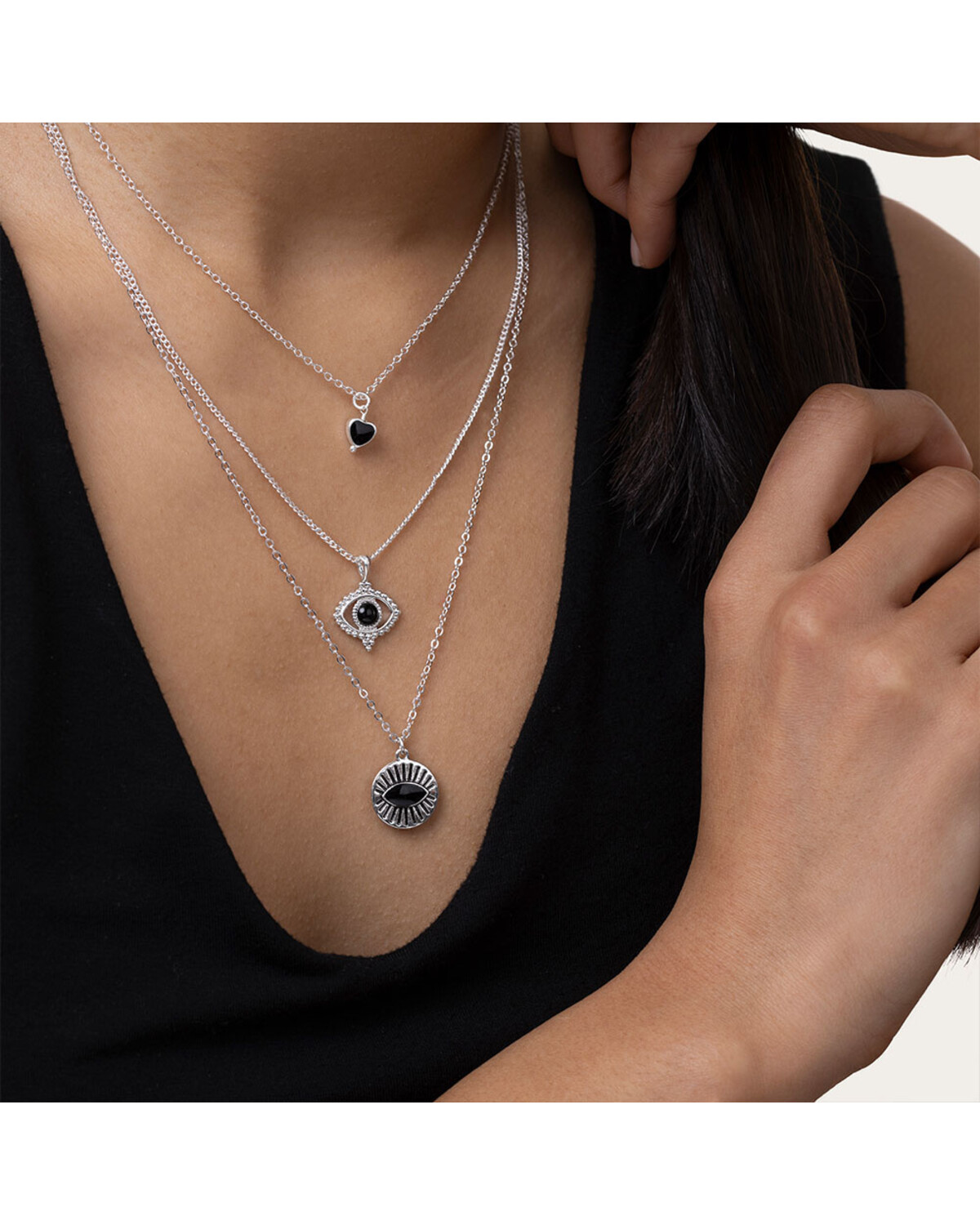 lo53158COLLANA 3 CATENE OCCHI LO53158