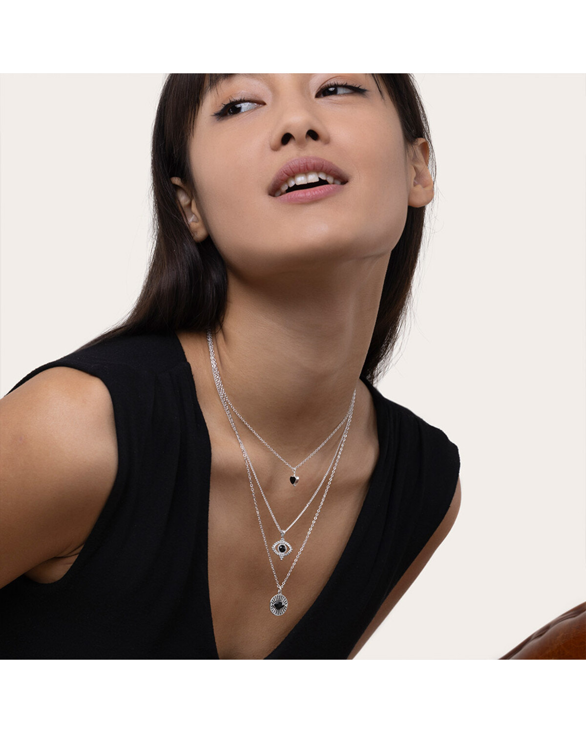 lo53158COLLANA 3 CATENE OCCHI LO53158