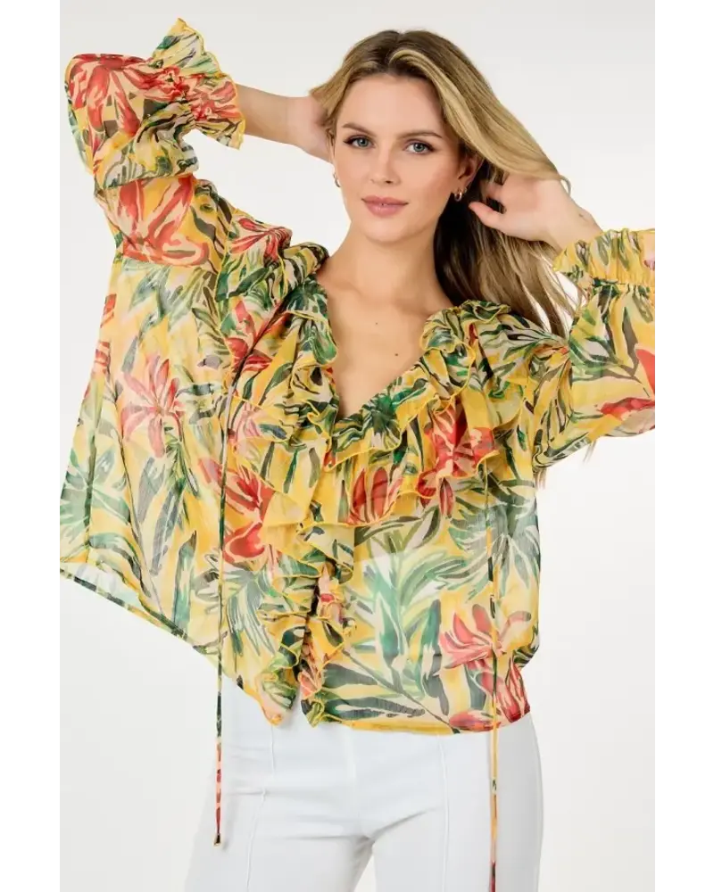 FLORAL PRINT V-NECK TOP