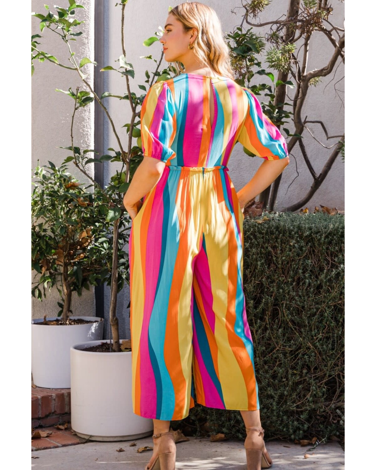 Multi colored striped jumpsuit sale