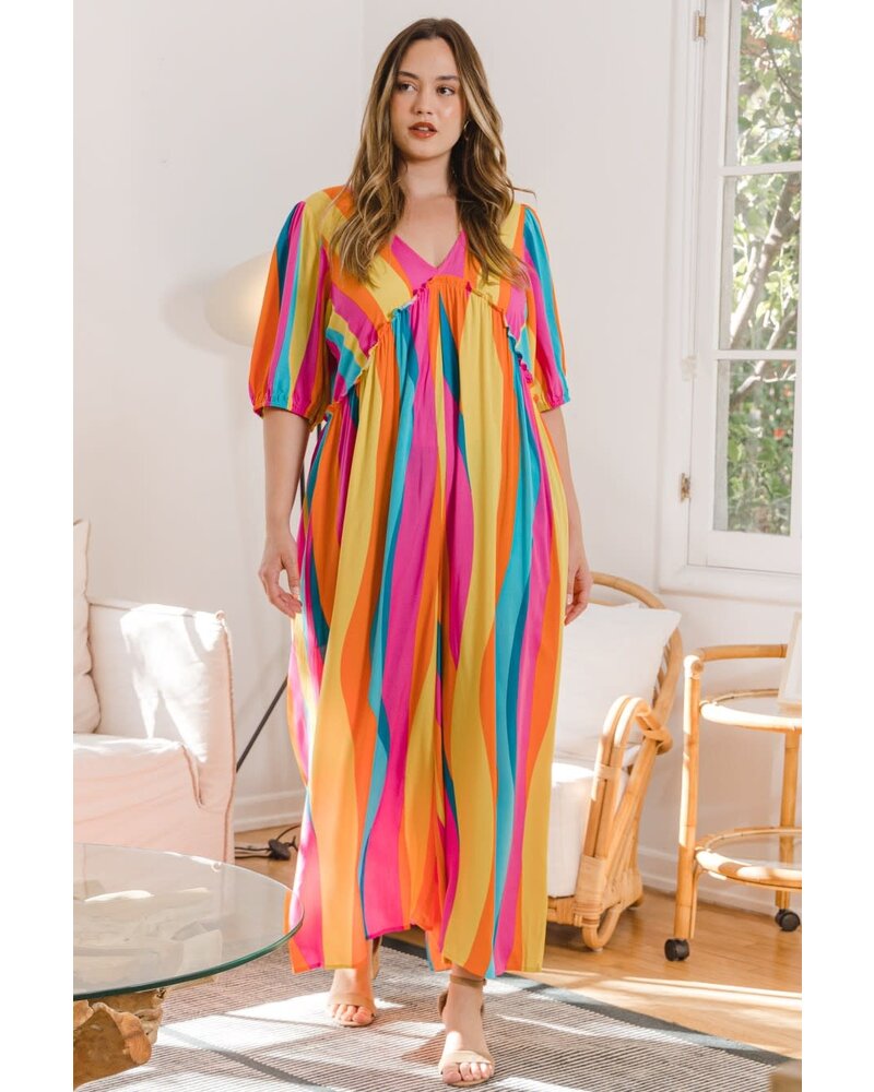 Multi Color Striped Print Jumpsuit