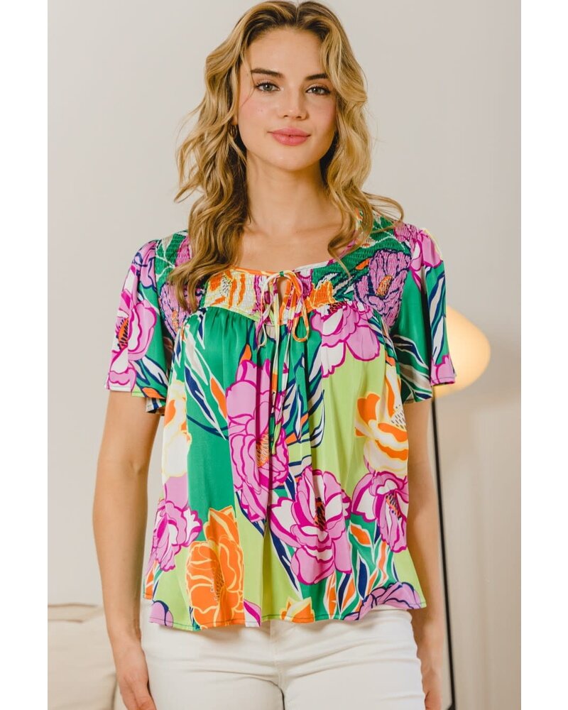 Floral printed blouse featuring v-neck