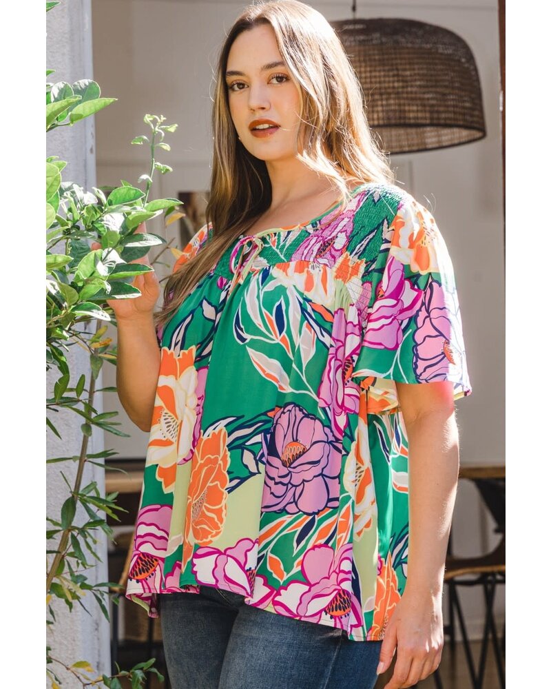 Floral printed blouse featuring v-neck