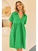 Green V-neck Collar Solid Mini Dress