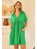 Green V-neck Collar Solid Mini Dress