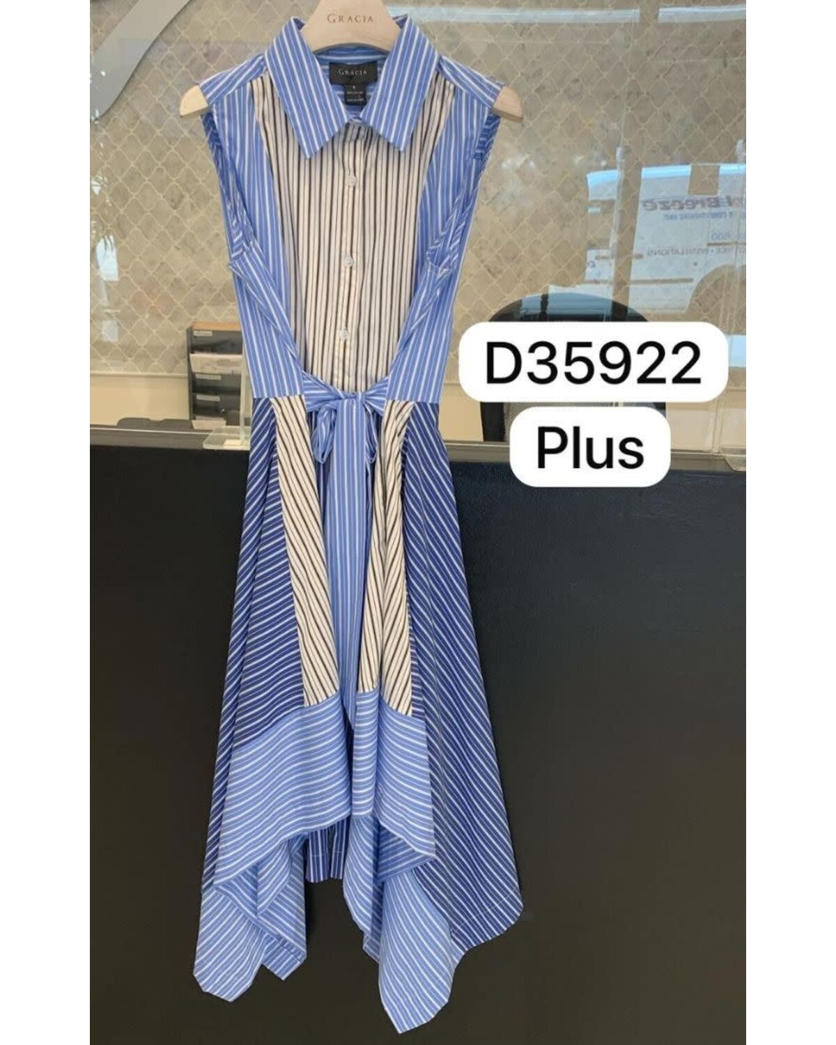 Contrast Stripped Cotton Assymetrical Dress Gracia