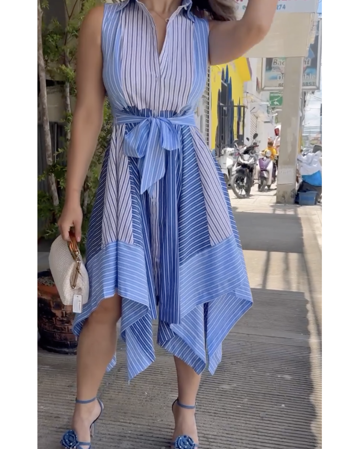 Contrast Stripped Cotton Assymetrical Dress Gracia
