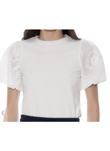 Flower Design Puff Sleeve Top white