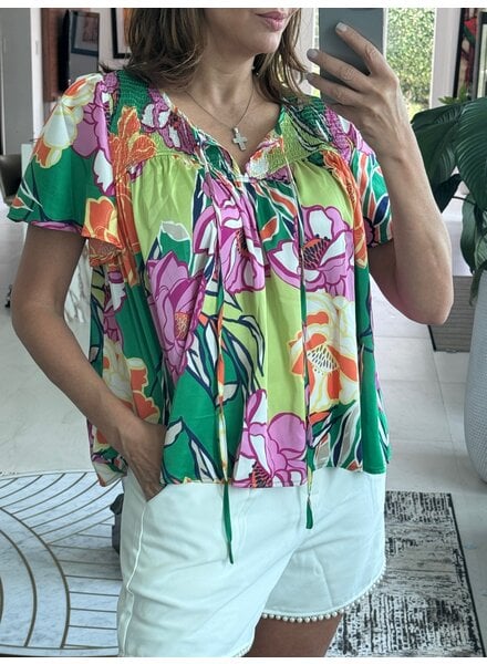 Floral printed blouse featuring v-neck