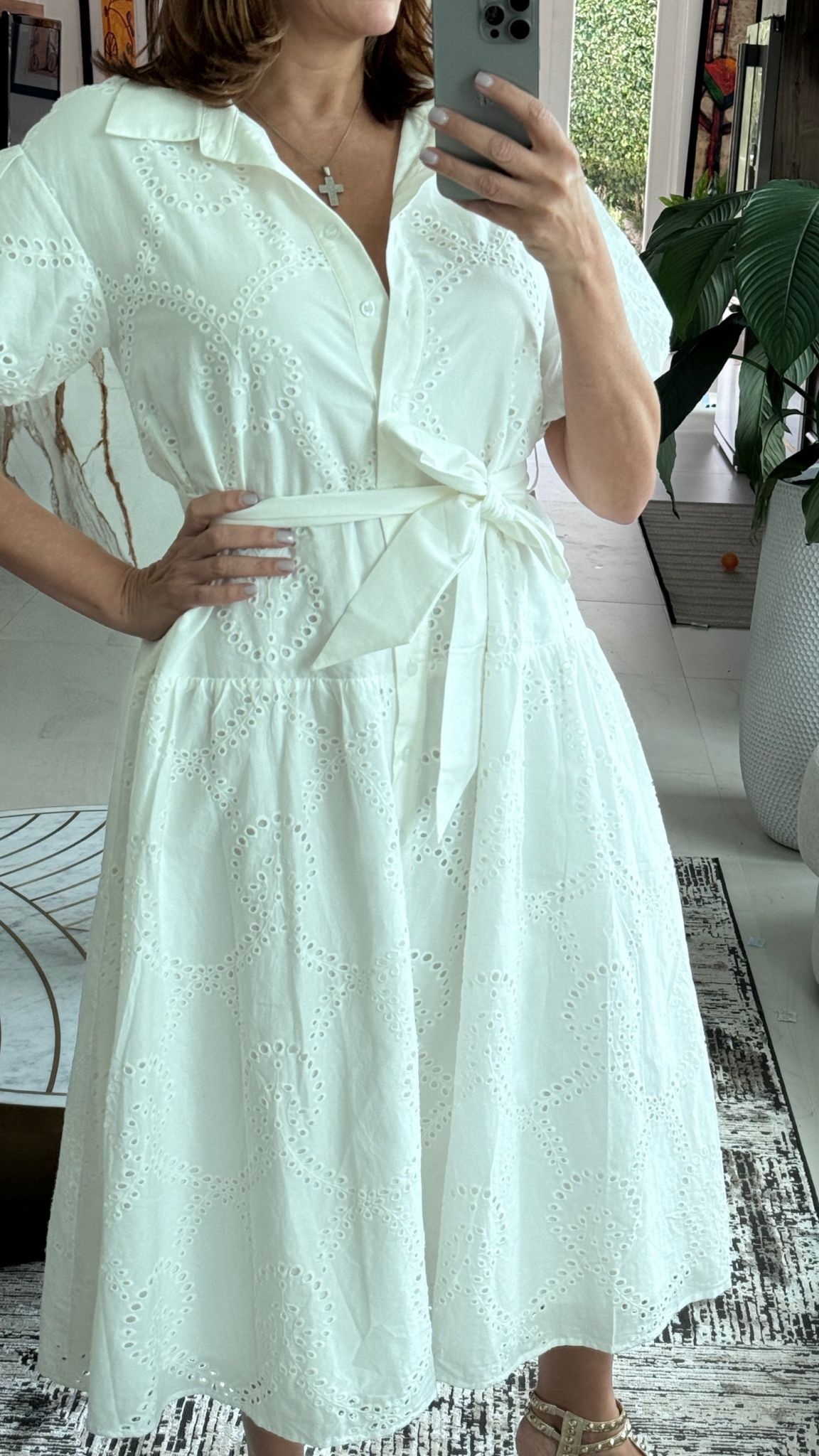 Eyelet Embroidery Button Down Dress