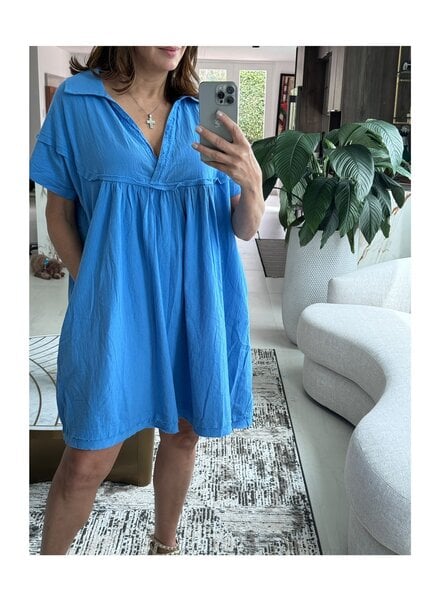 V-neck collar solid mini dress