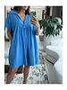 V-neck collar solid mini dress