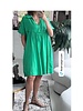 Green V-neck Collar Solid Mini Dress