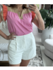 Pearl Trimmed Hem Pleated Shorts