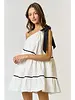 One Shoulder Bow Tie Contrast Babydoll Dress