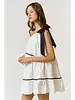 One Shoulder Bow Tie Contrast Babydoll Dress