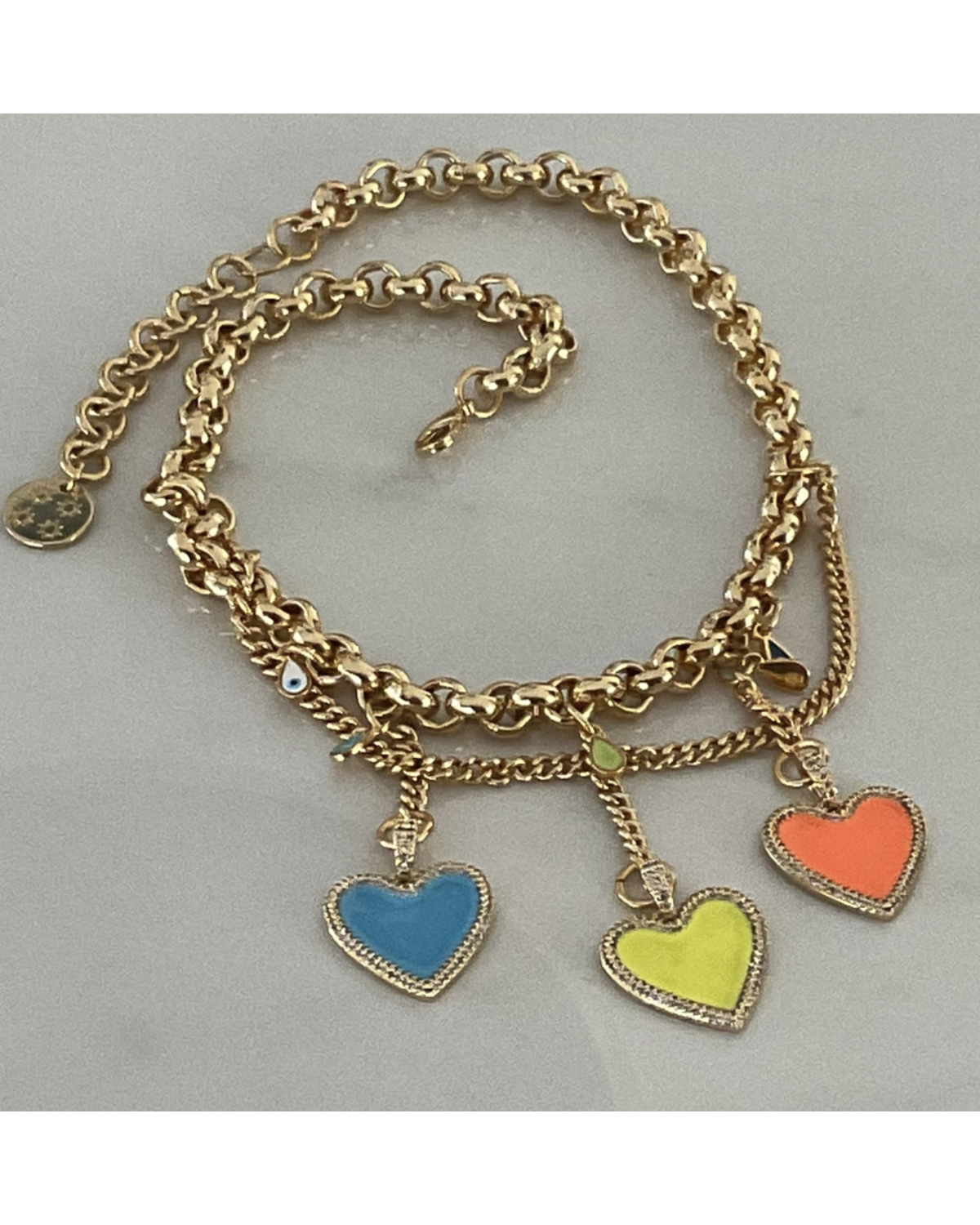 Enamel Heart 4 Soles Bracelet 22"