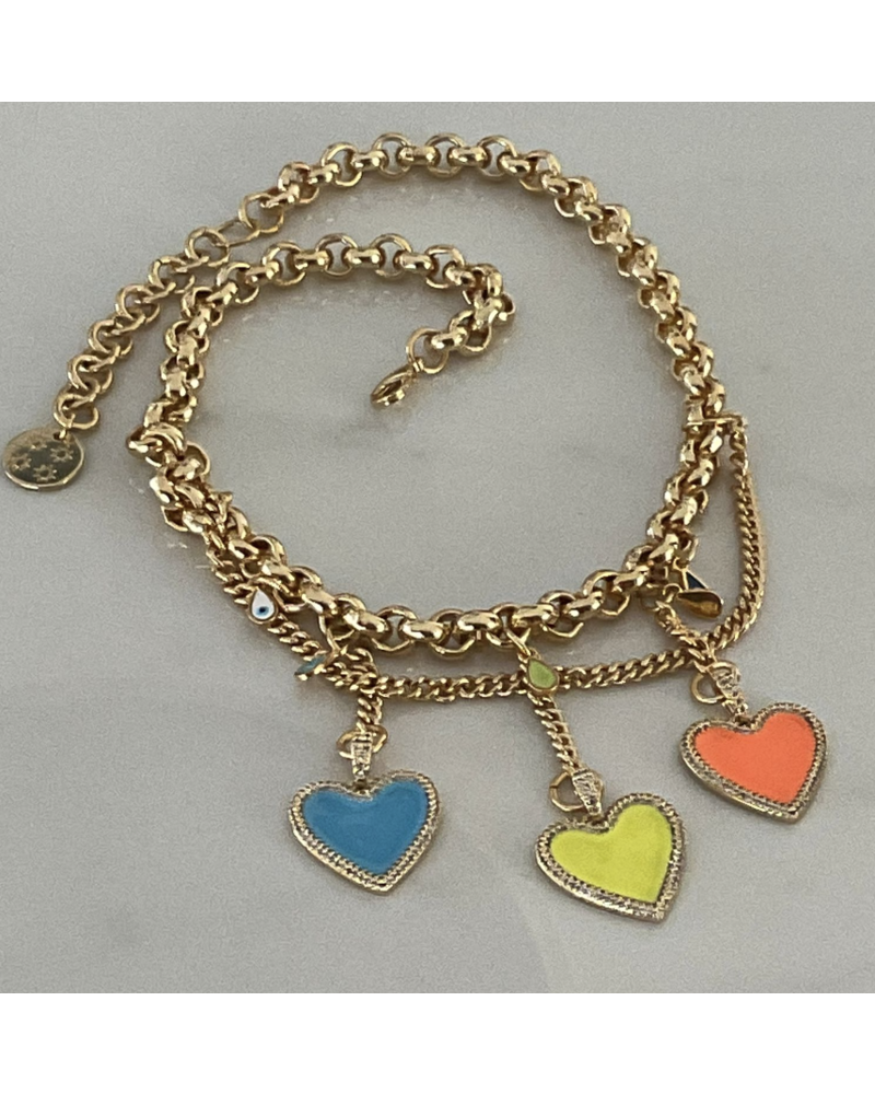 3enamel Heart 4 Soles Bracelet 22"