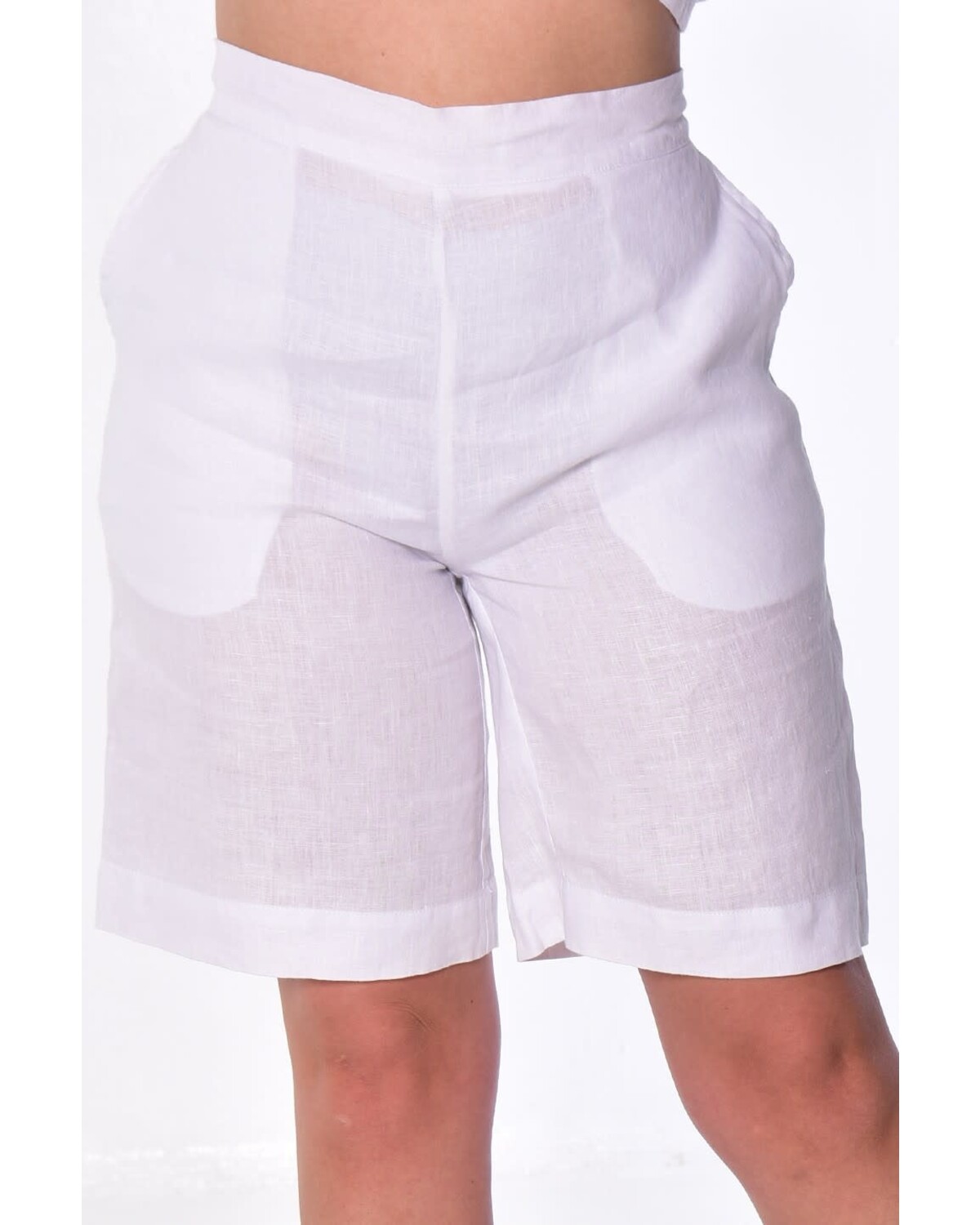 Ladies Flat Front Linen Shorts w/Pockets