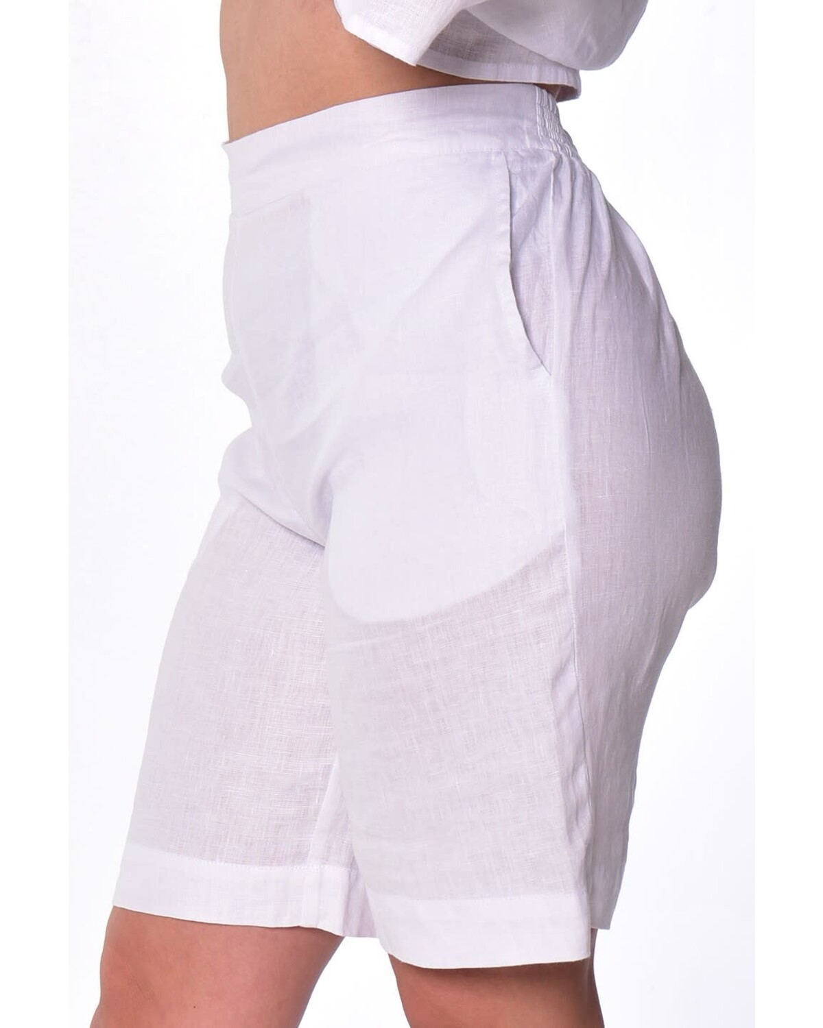 Ladies Flat Front Linen Shorts w/Pockets