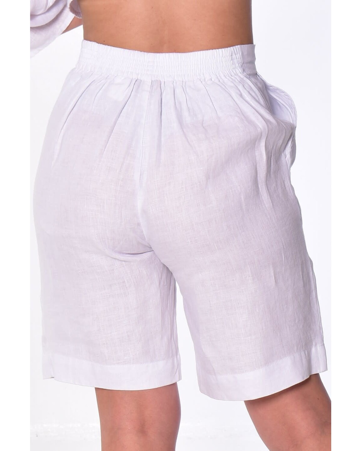 Ladies Flat Front Linen Shorts w/Pockets