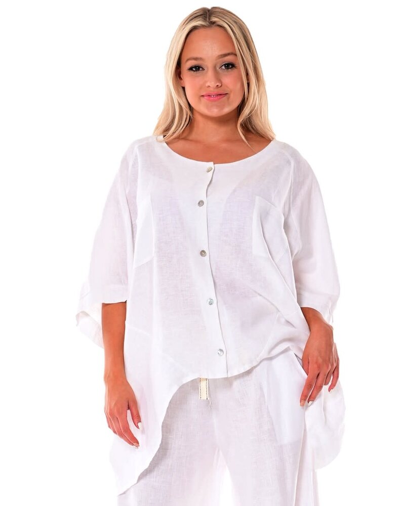 Linen Loose Button Down Butterfly Sleeve Blouse LLB1697 - ONE SIZE