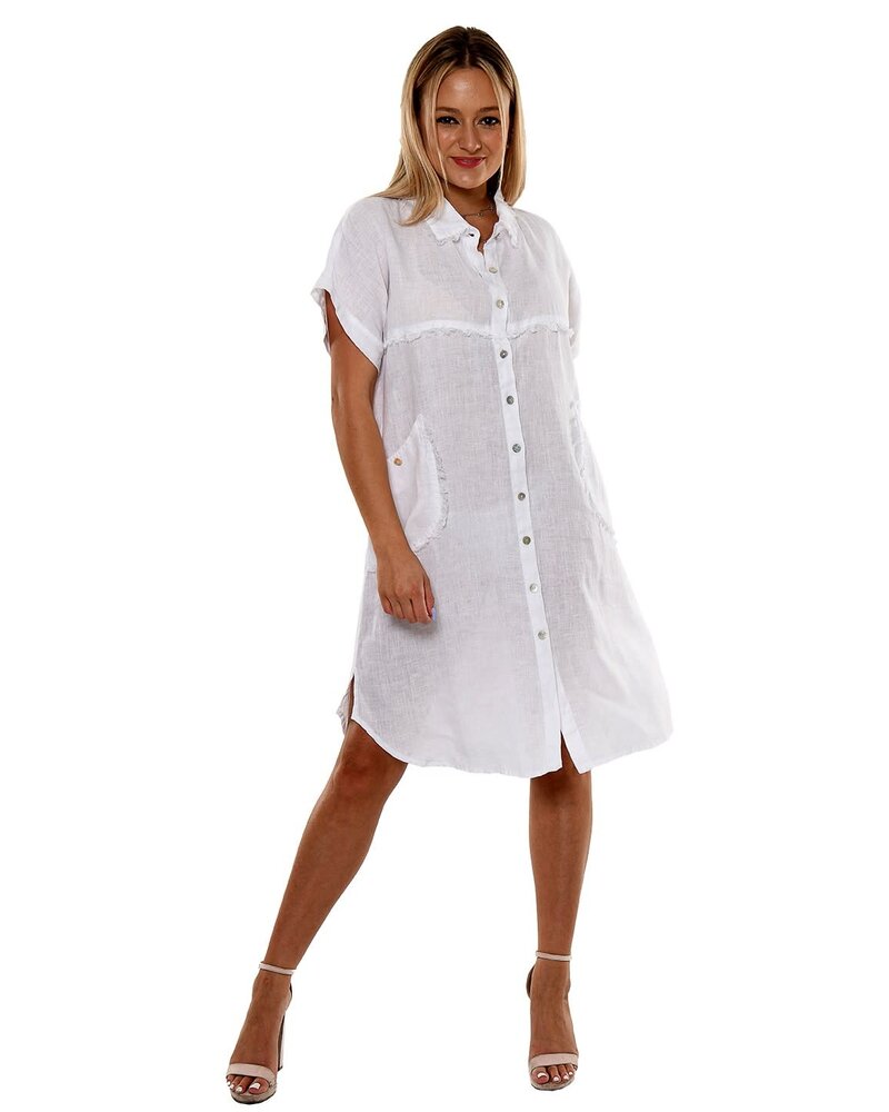 Linen Dress Fringe with Pockets