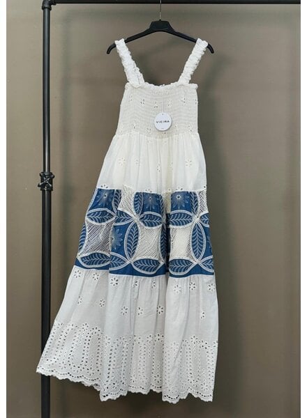 Blue embroidery sleeveless dress one size