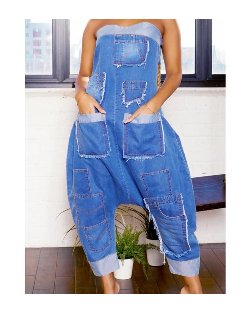 Loose denim jumpsuit