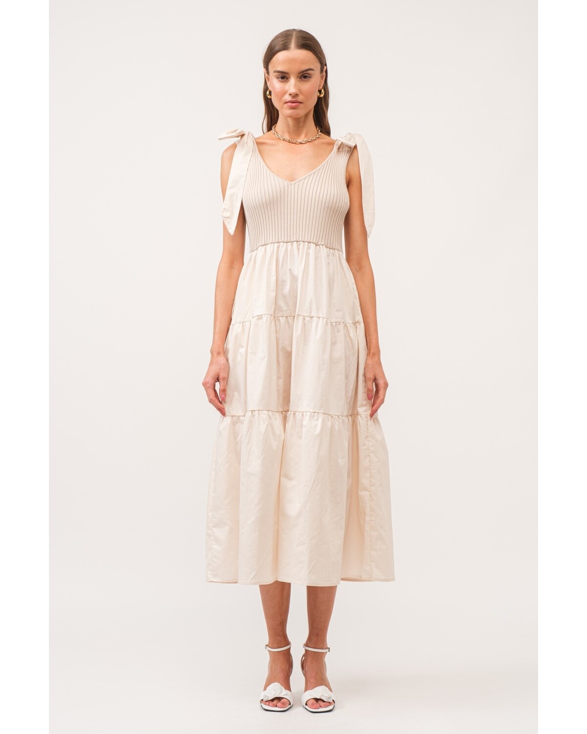 COMBINATION TIERED SLEEVELESS DRESS