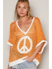 Oversize v-neck short sleeve peace sign sweater