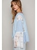 V-neck long flare sleeve lace detail solid top