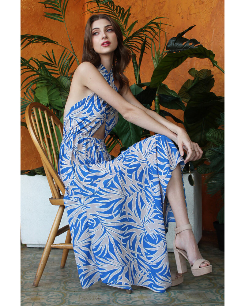 Bora Bora Palm Wrap Halter Midi Dress