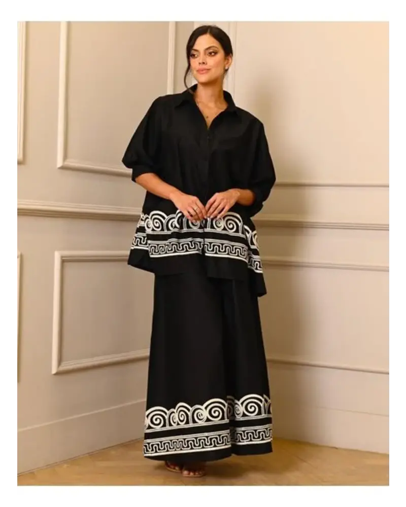 Embroidered Over size cotton top black