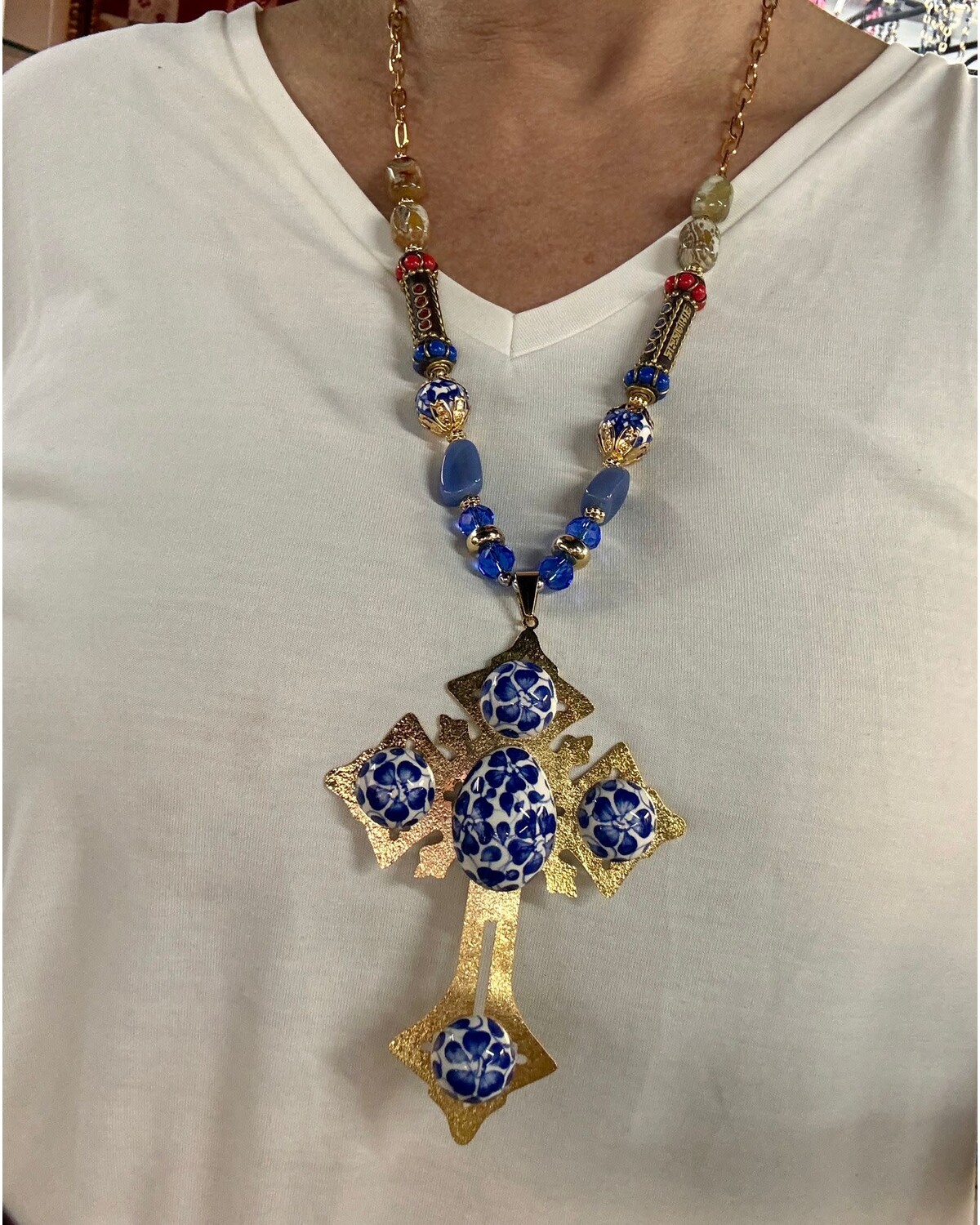 Big cross  Ceramic Necklace