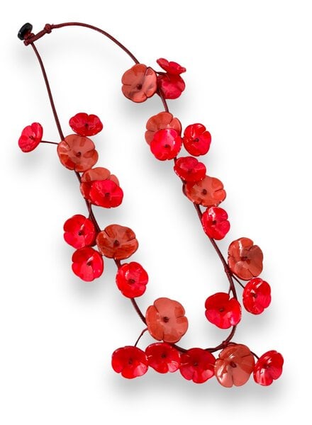 Fucsia/coral acrylic necklace 28”