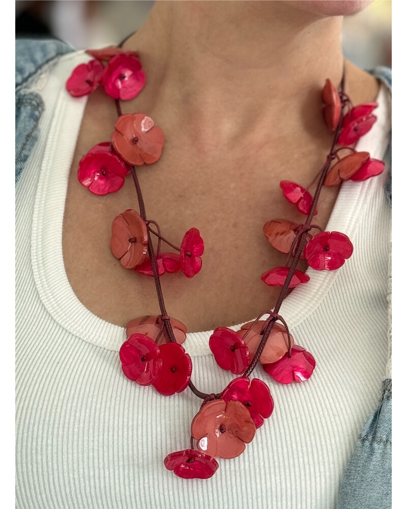 Fucsia/coral acrylic necklace 28”