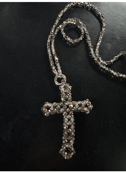 Grey Beads Cross Necklace