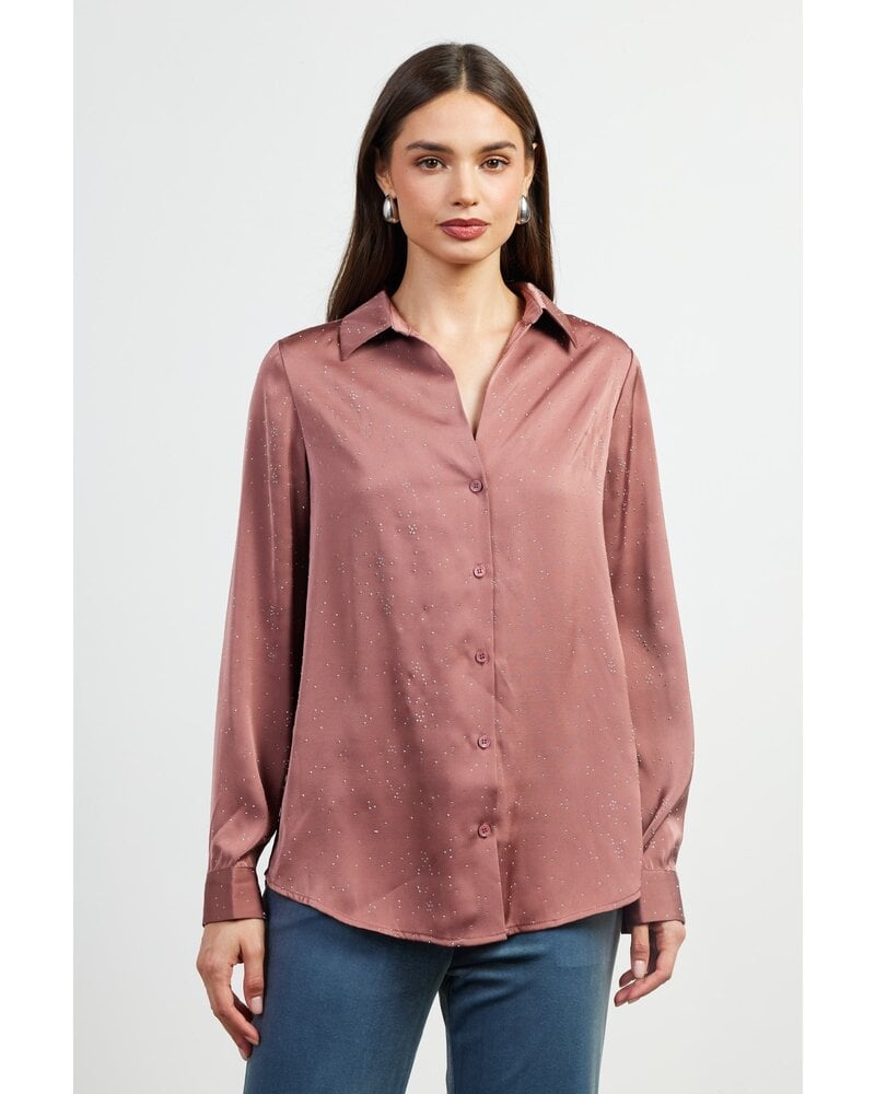 RHINESTONE BUTTON DOWN BLOUSE Mauve