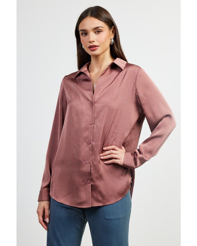 RHINESTONE BUTTON DOWN BLOUSE Mauve