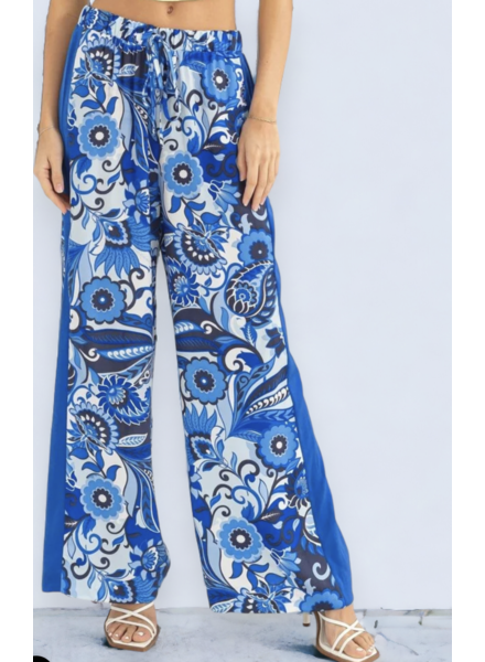 SATIN PAISLEY PRINT WIDE LEG PANTS