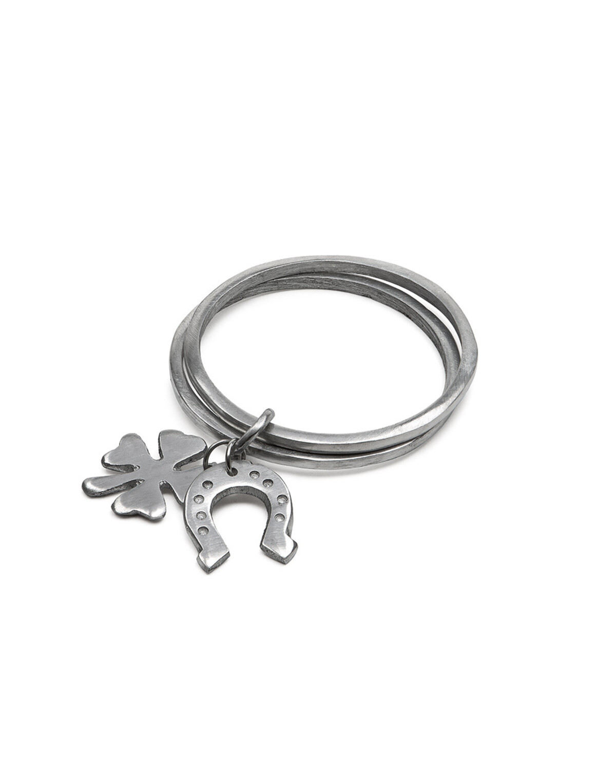 AL00185BRECELET RIGIDE RONDE S/2 QUADRIFOILLE/FER A CHEVA