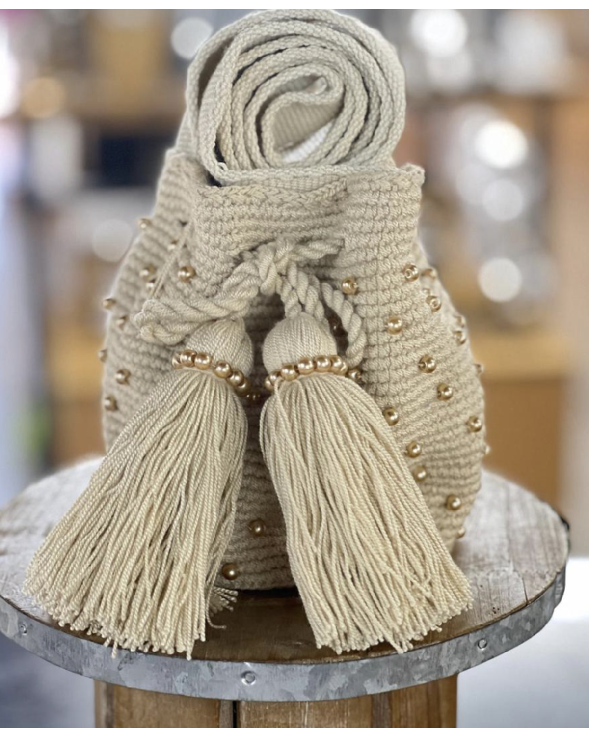 Crochet Pearl Bag sand