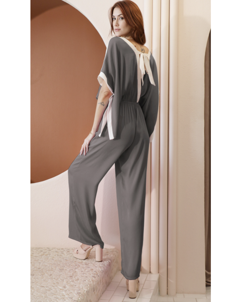 Poly Silk Contrast Band Jumpsuit